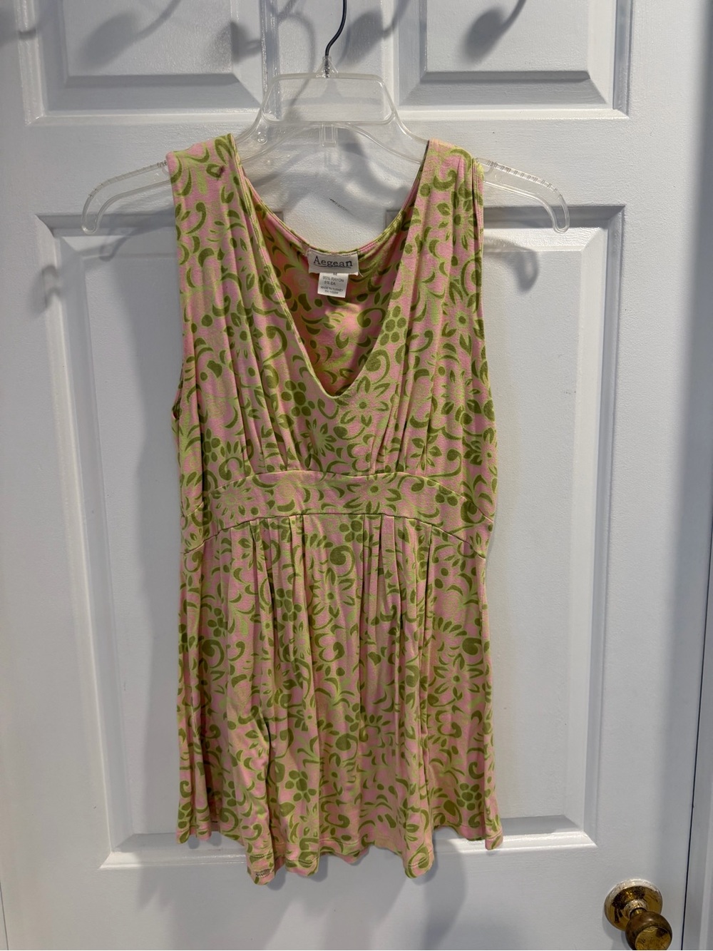 Aegean Pink & Green Sleeveless V-Neck Tunic Sz M